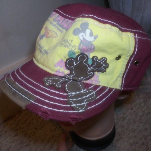 Walt Disney World Exclusive Distressed Burgundy/Yellow Mickey Mouse Trucker Hat - Picture 3 of 15